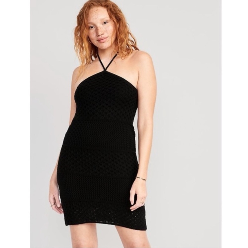 Old Navy Crochet Halter Mini
Dress Black Large NWT